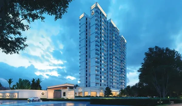 Infographic showing luxury Prestige Falcon City Chennai apartments with nearby shopping malls including Sekaran Mall, BSR Mall, The Marina Mall, and Grand Square Mall