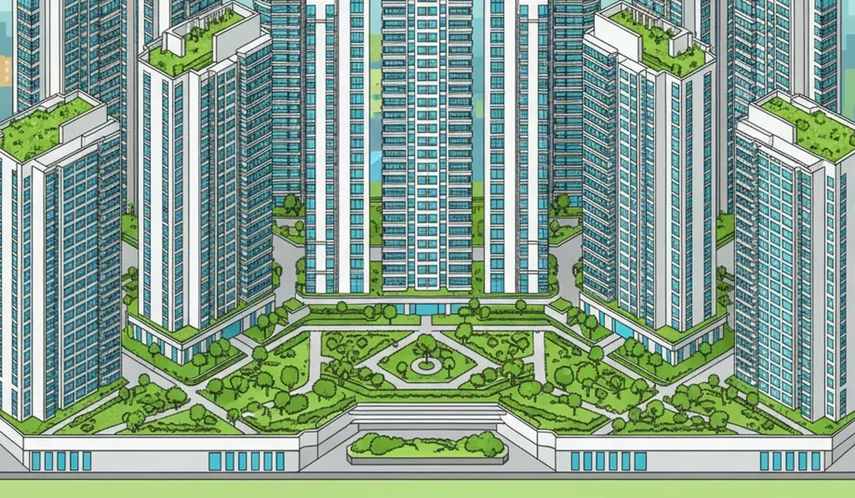 Chennai real estate affordability crisis infographic with high-rise residential towers and Chennai skyline