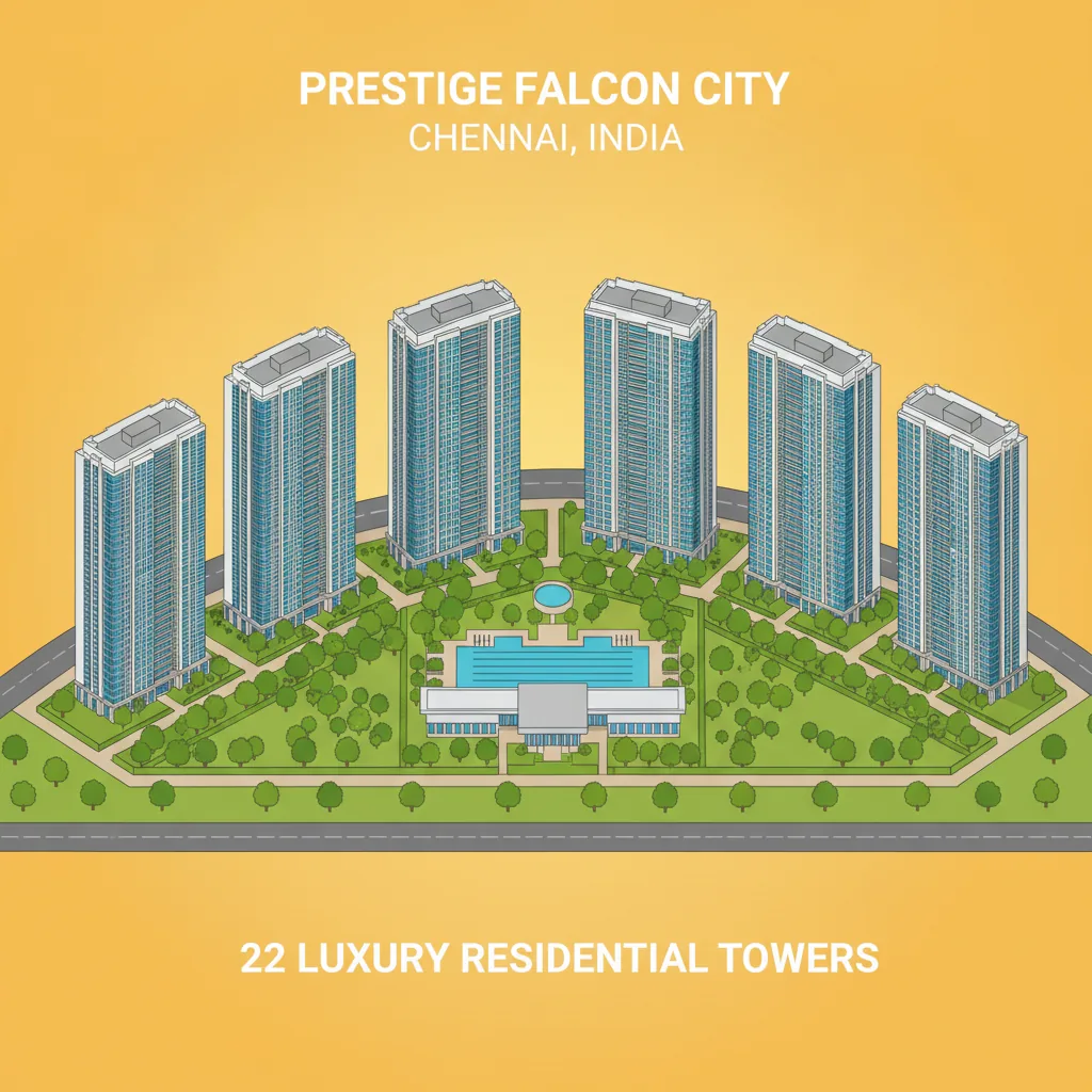 Prestige Falcon City Chennai - aerial view of luxury residential township with 22 towers, parks and gardens