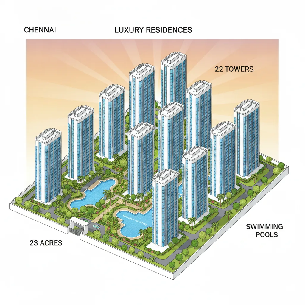 Prestige Falcon City Chennai luxury residential towers aerial view of 23 acre gated community