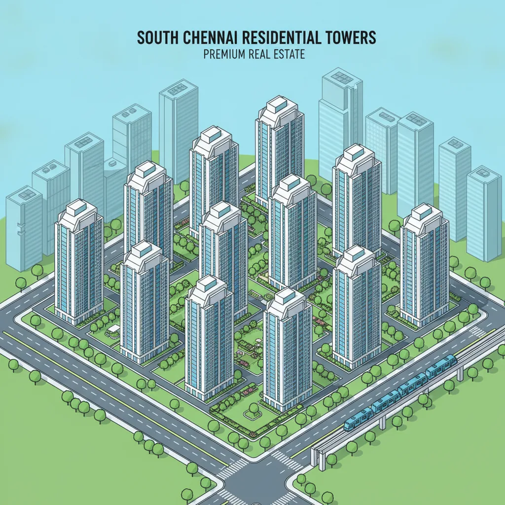 South Chennai Real Estate: Premium Living at Prestige Falcon City - Aerial view of 22 luxury residential towers with landscaped gardens and IT parks